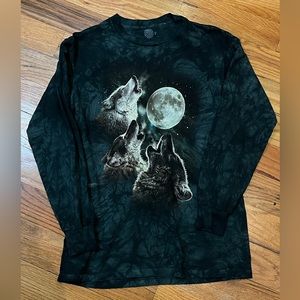 The Mountain Three Wolf Howling Full Moon Wolves T-Shirt Size Small Tie Dye